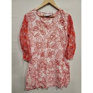 Gretchen‎ Scott Tunic Coverup Dress Womens S White/Orange Floral Print, V-neck